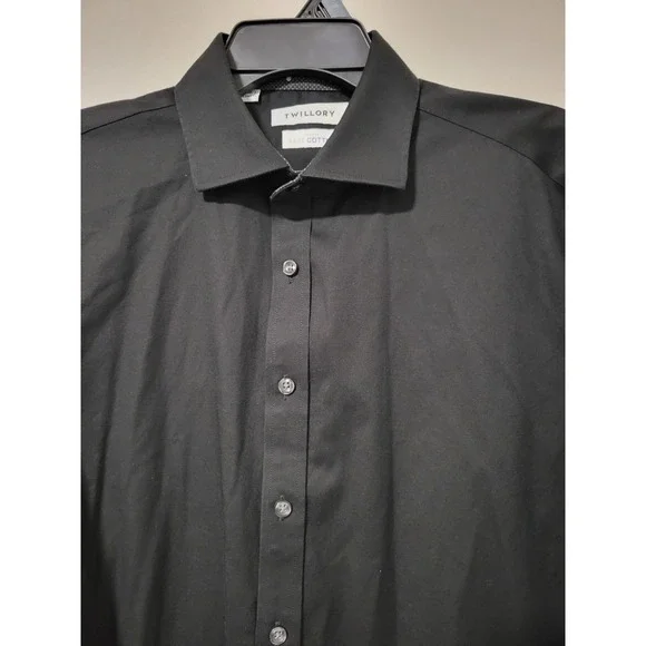 Twillory Safe Cotton Black Dress Shirt 16.5 36/37 Tailored Skull Collar Cuffs - Picture 4 of 12